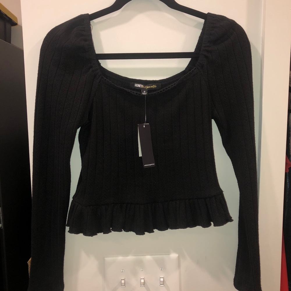 Honey & Sparkle Black Square Neck Long Sleeve
